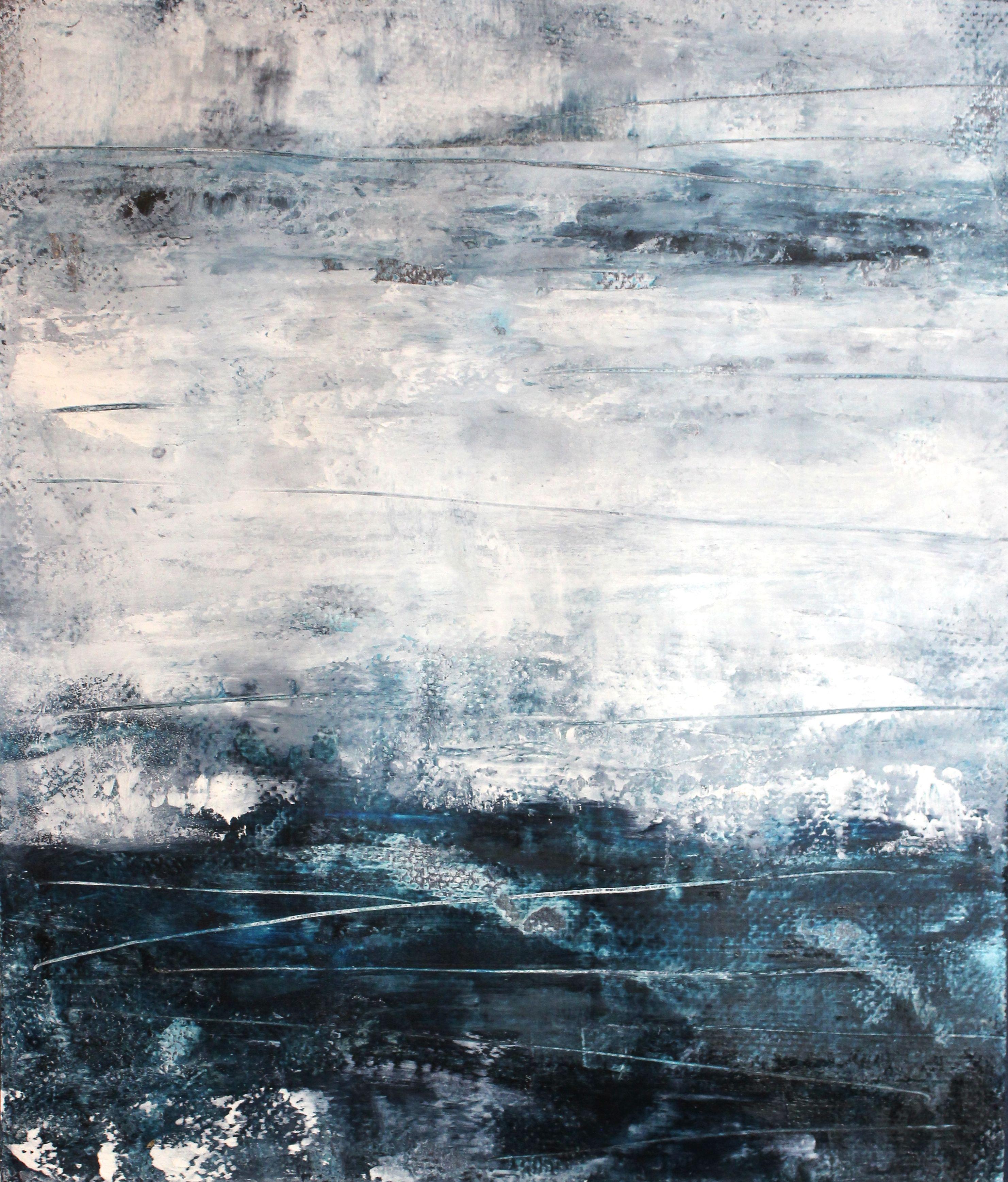 Northern, cold wax, Painting, Oil on Paper - Gray Abstract Painting by Laura Spring