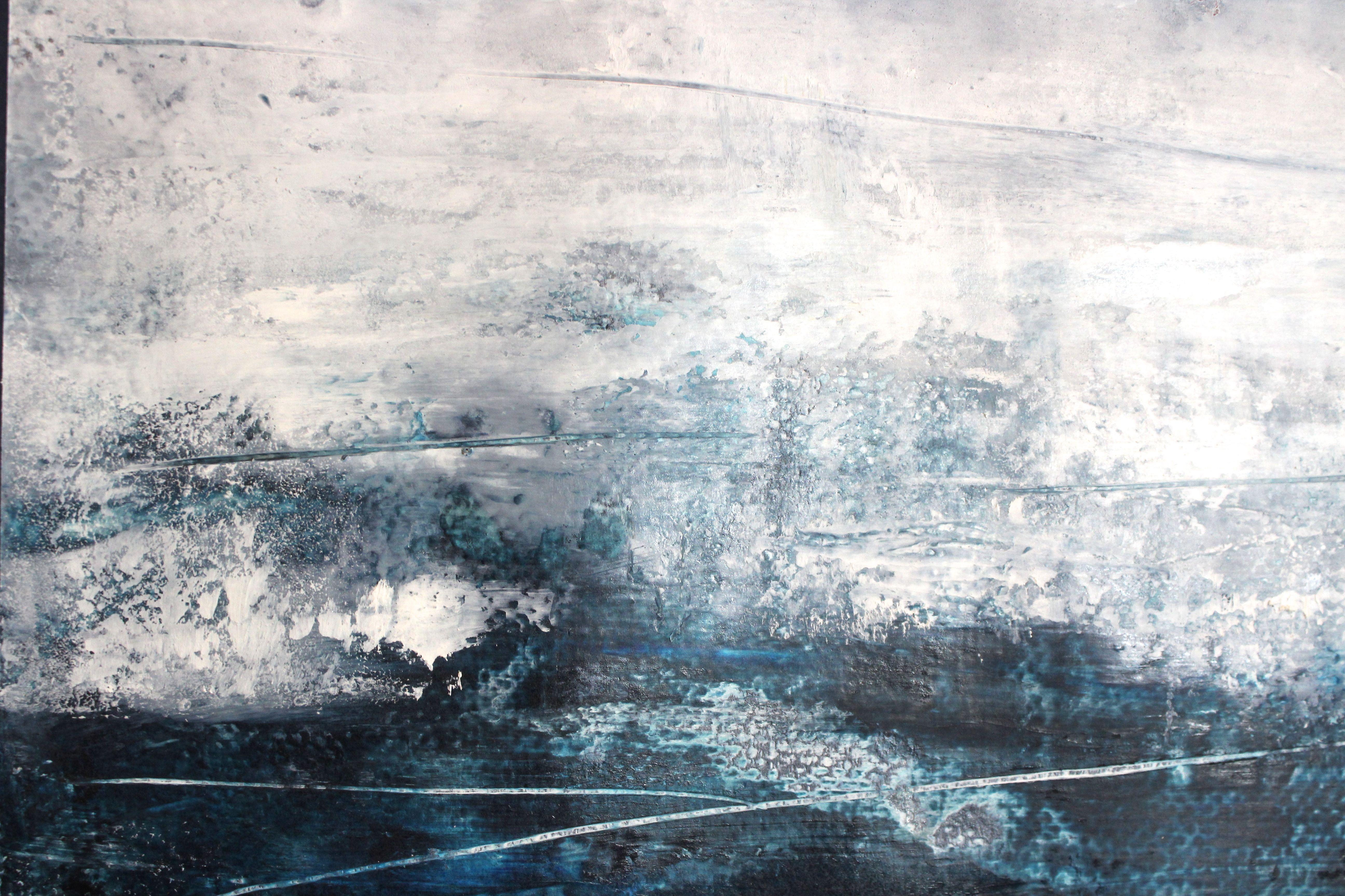 Norte, cera fría, Pintura, Óleo sobre papel - Abstract Painting Gris de Laura Spring