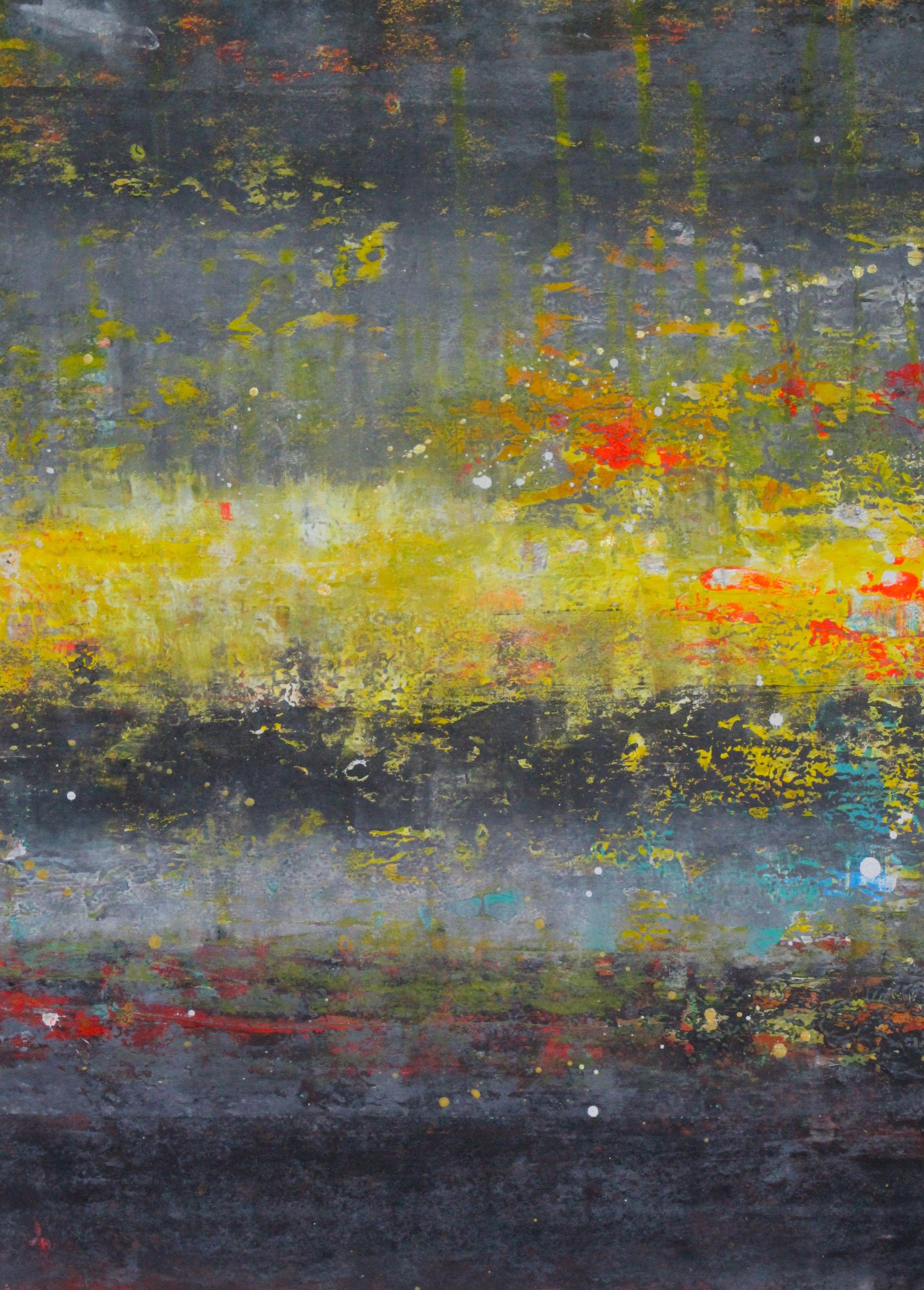 On the Surface 1, Painting, Acrylic on Paper - Gray Abstract Painting by Laura Spring