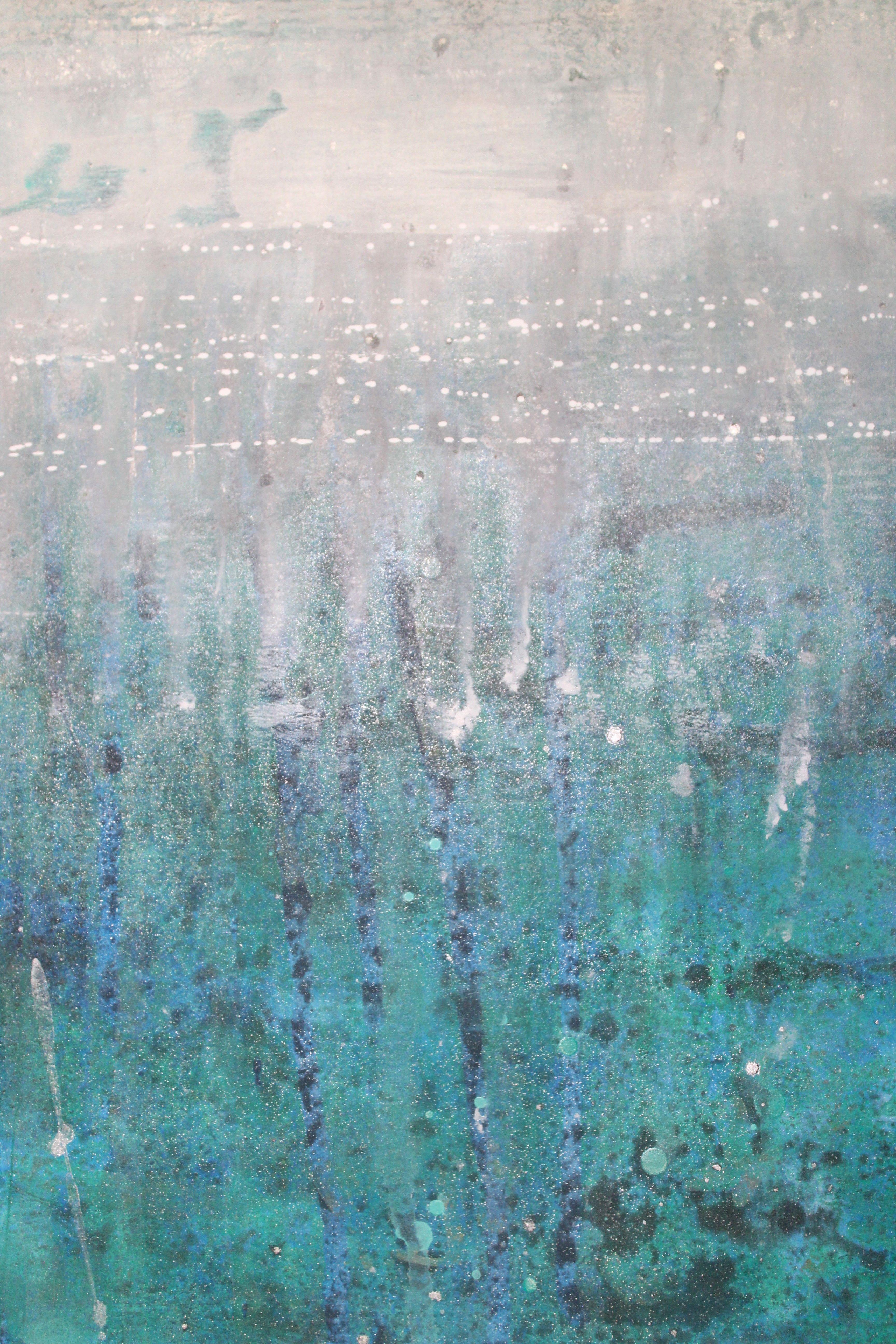 En la superficie 7, Pintura, Acrílico sobre papel - Abstract Painting Gris de Laura Spring