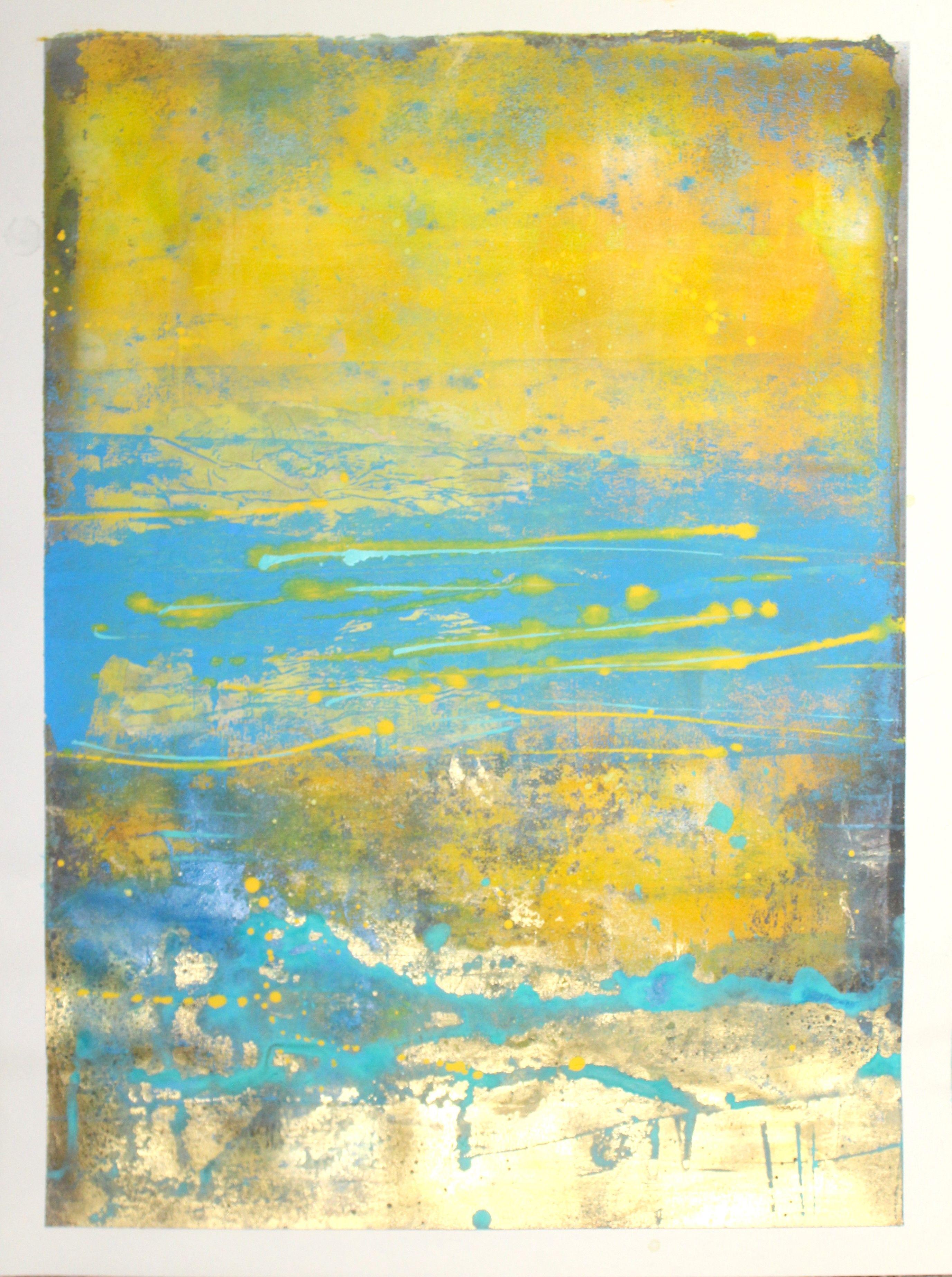 Abstract Painting Laura Spring - On the Surface 8, peinture, acrylique sur papier