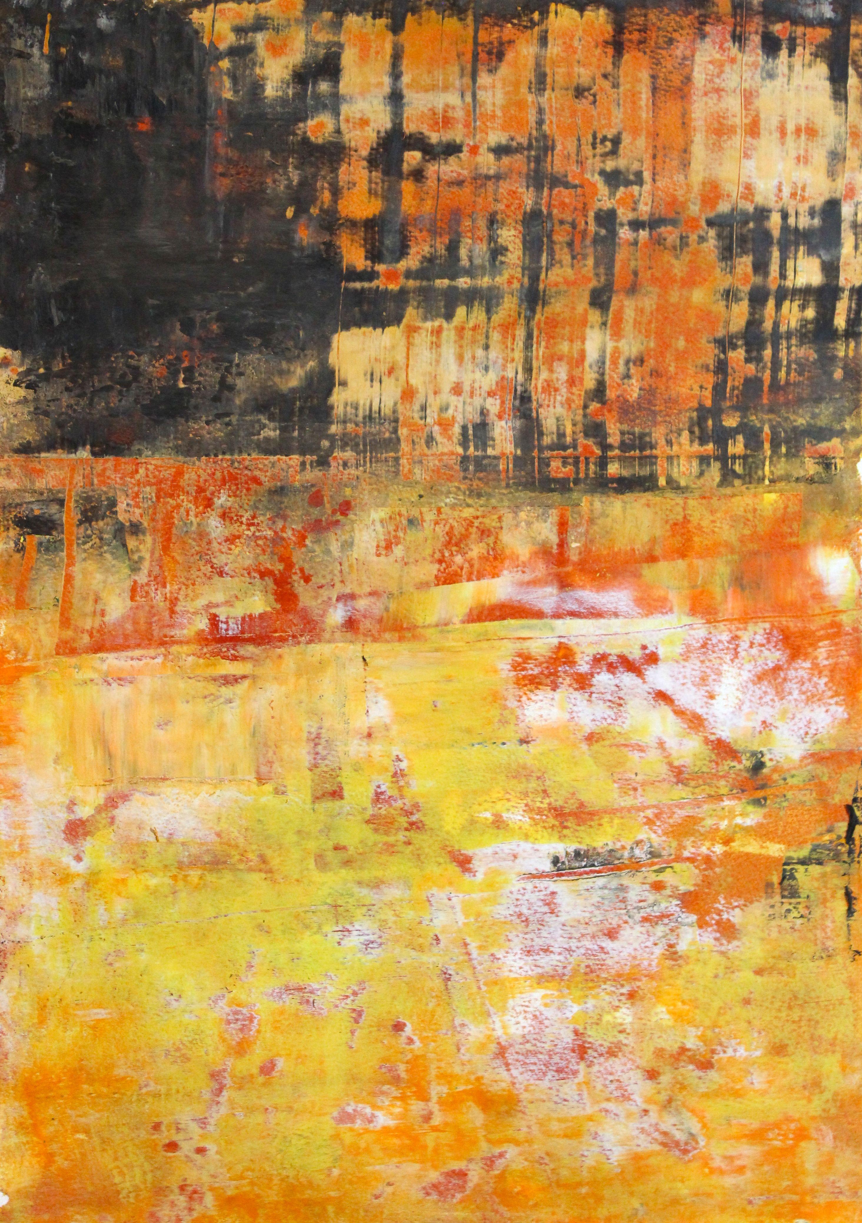 Grunge orange, peinture, peinture à l'huile sur papier - Painting de Laura Spring
