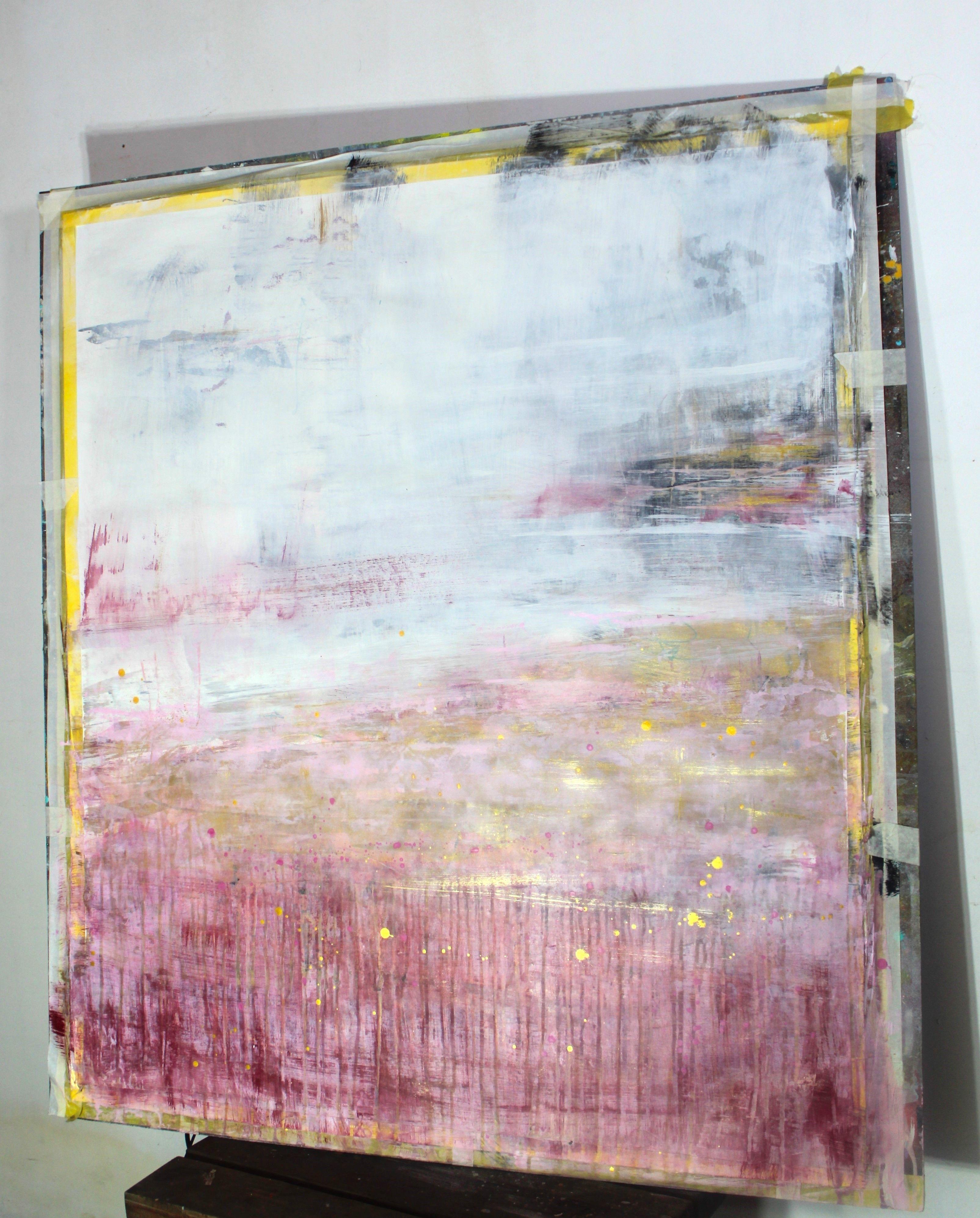 Pink Landscape, Painting, Acrylic on Paper - Gray Abstract Painting by Laura Spring
