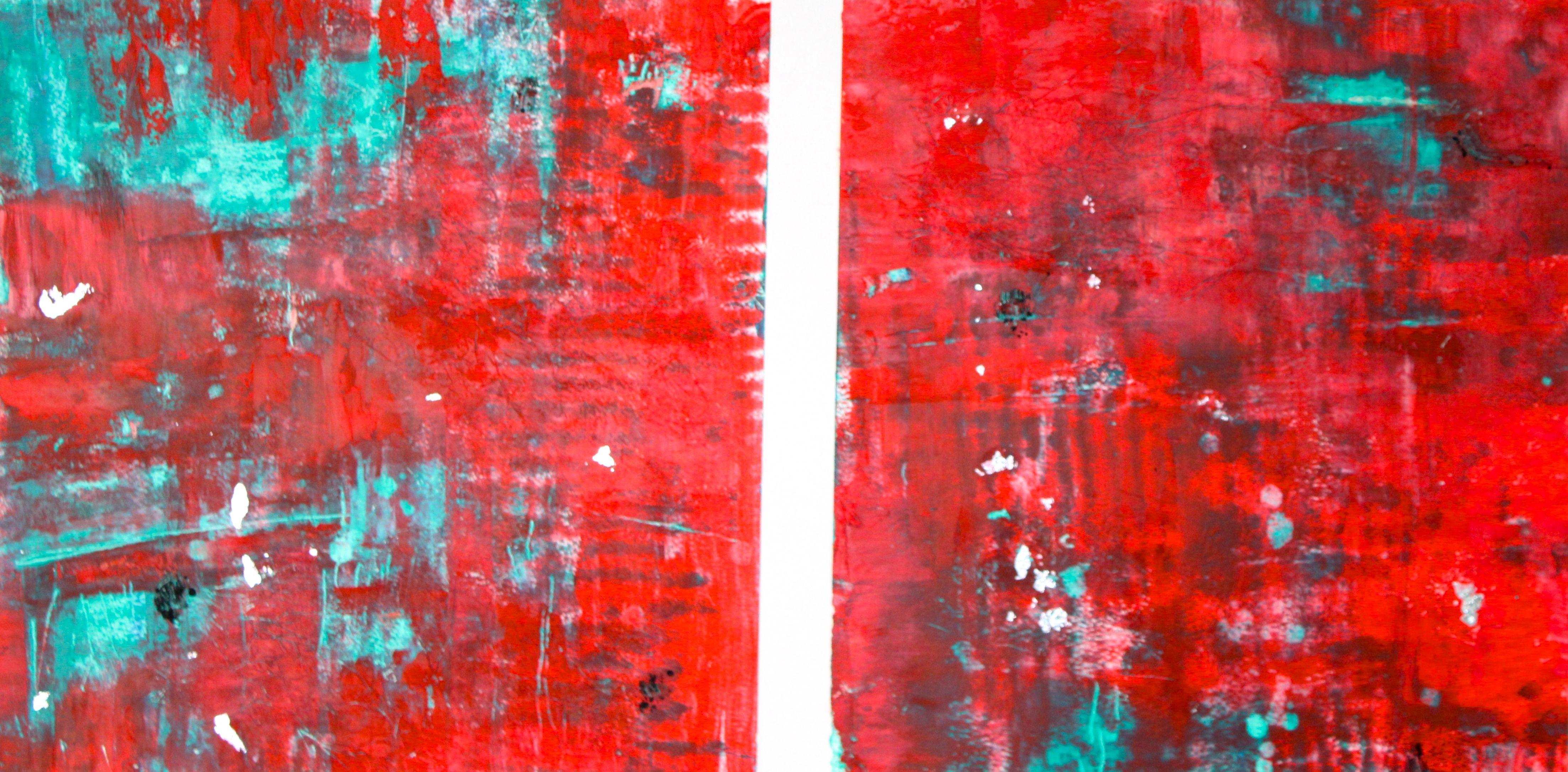 Abstract Painting di Laura Spring - Rosso, Pittura, Olio su carta