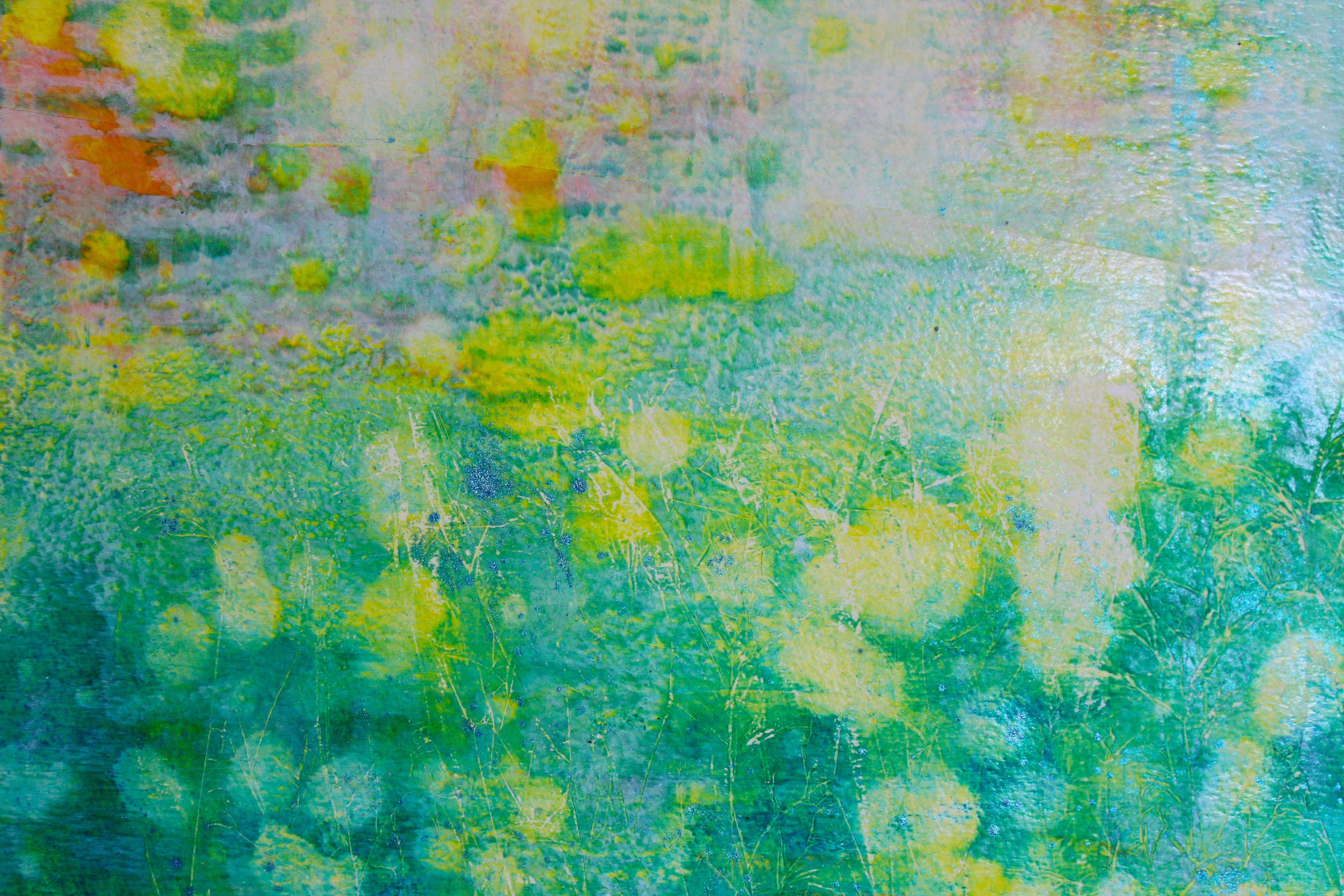 Reflections, Painting, Oil on Paper - Green Abstract Painting by Laura Spring