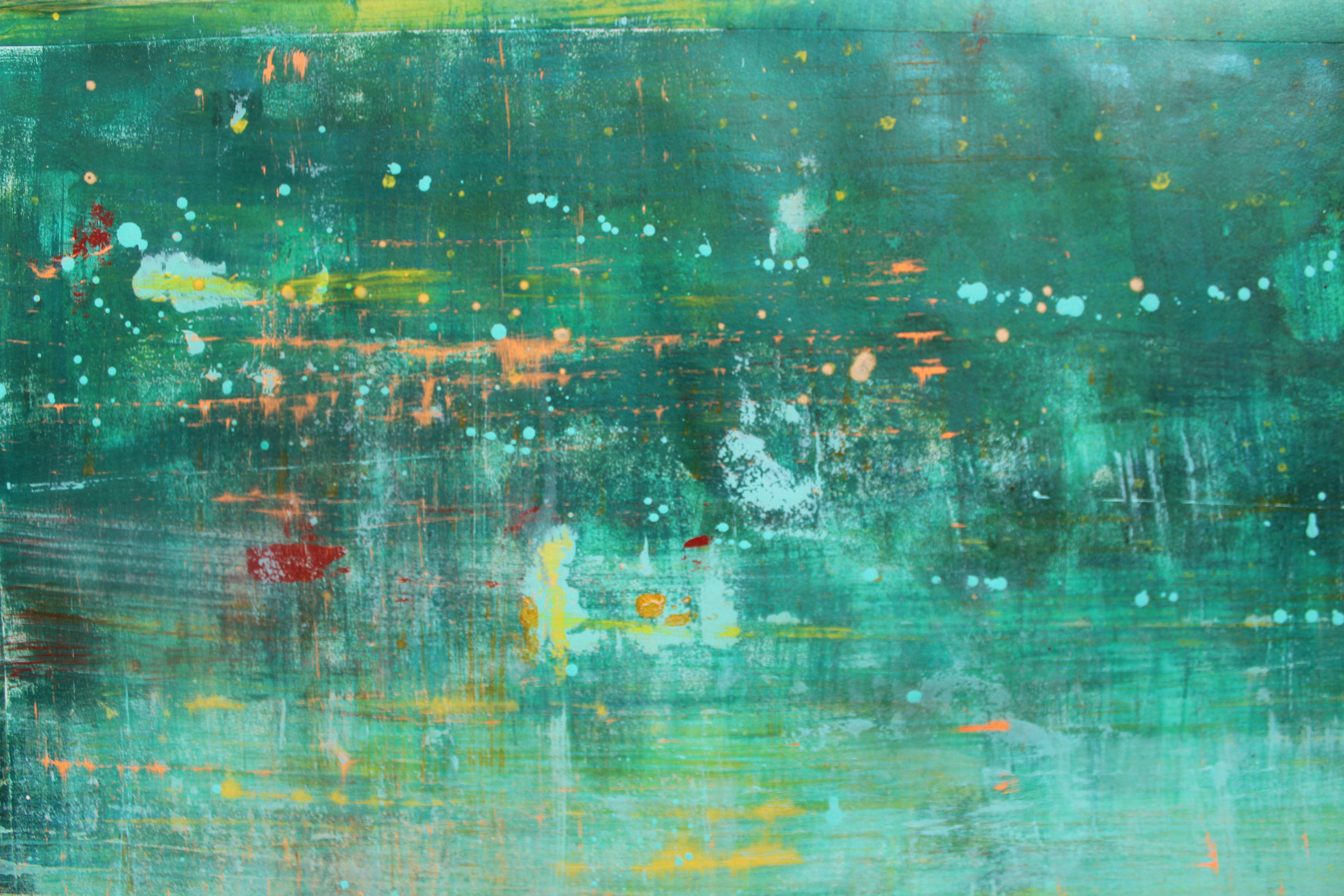 Dieses einmalige Gemälde ist in Acryl auf Papier gemalt. Dieses Gemälde ist in vielen subtilen Schichten gemalt, die übereinander gelegt sind, eine Verbindung zwischen der Komplexität der Technik und der Einfachheit der Komposition. Goldene Akzente.
