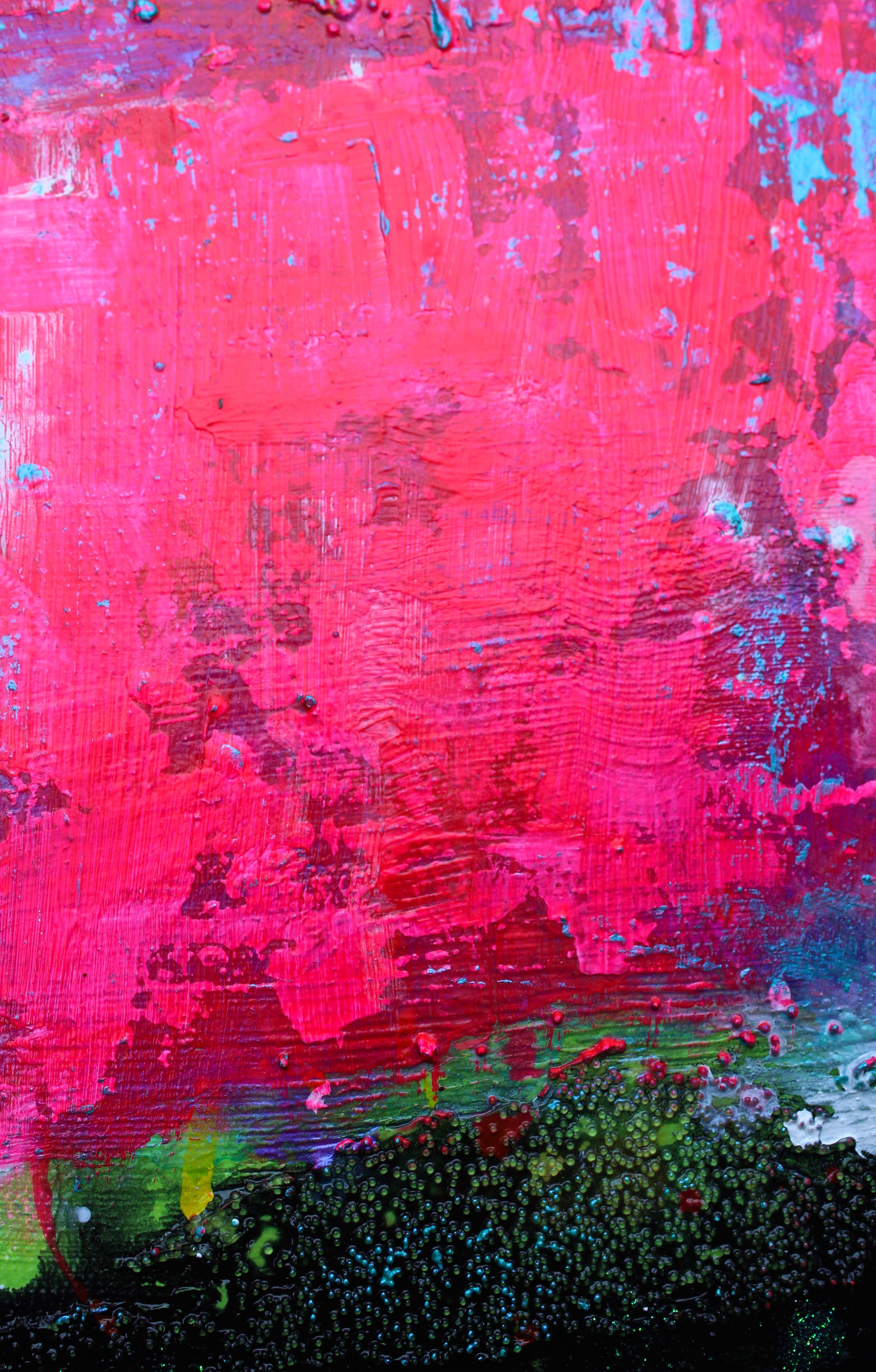 Shine Bright ! 10, Painting, Acrylic on MDF Panel - Pink Abstract Painting by Laura Spring