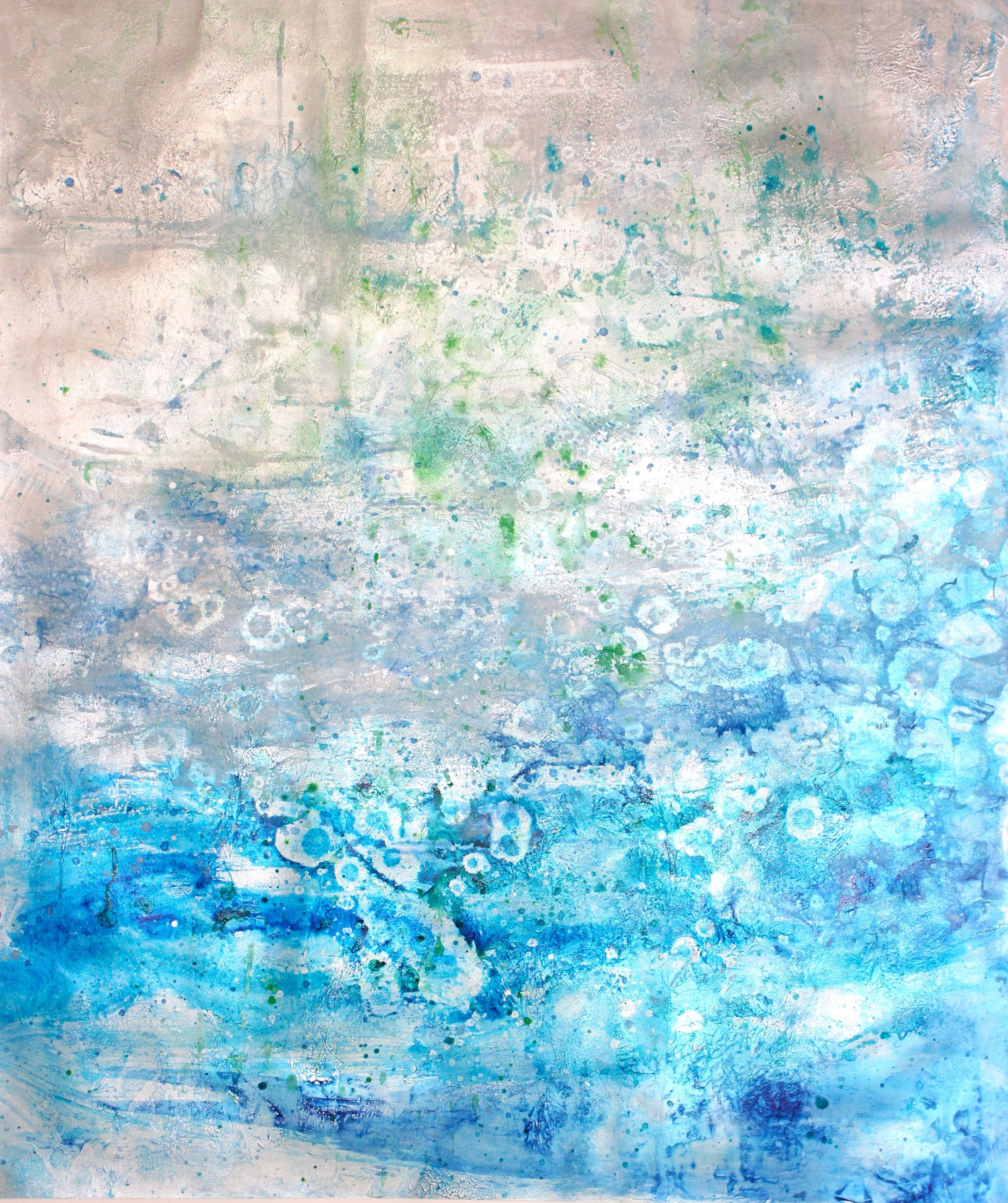 Laura Spring Abstract Painting - Silver Splash, Painting, Acrylic on Paper