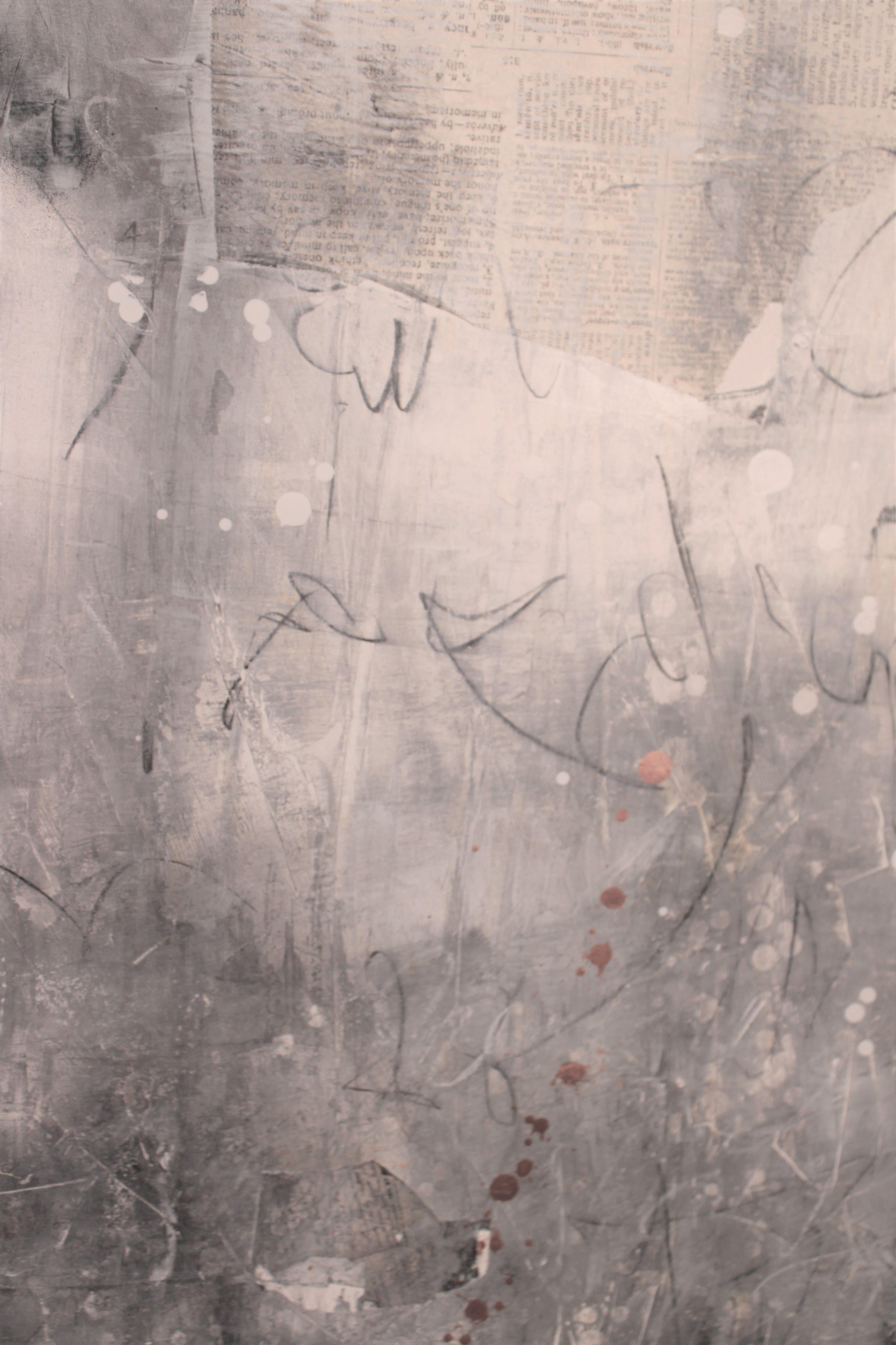 La búsqueda, Pintura, Acrílico sobre papel - Abstract Painting Gris de Laura Spring
