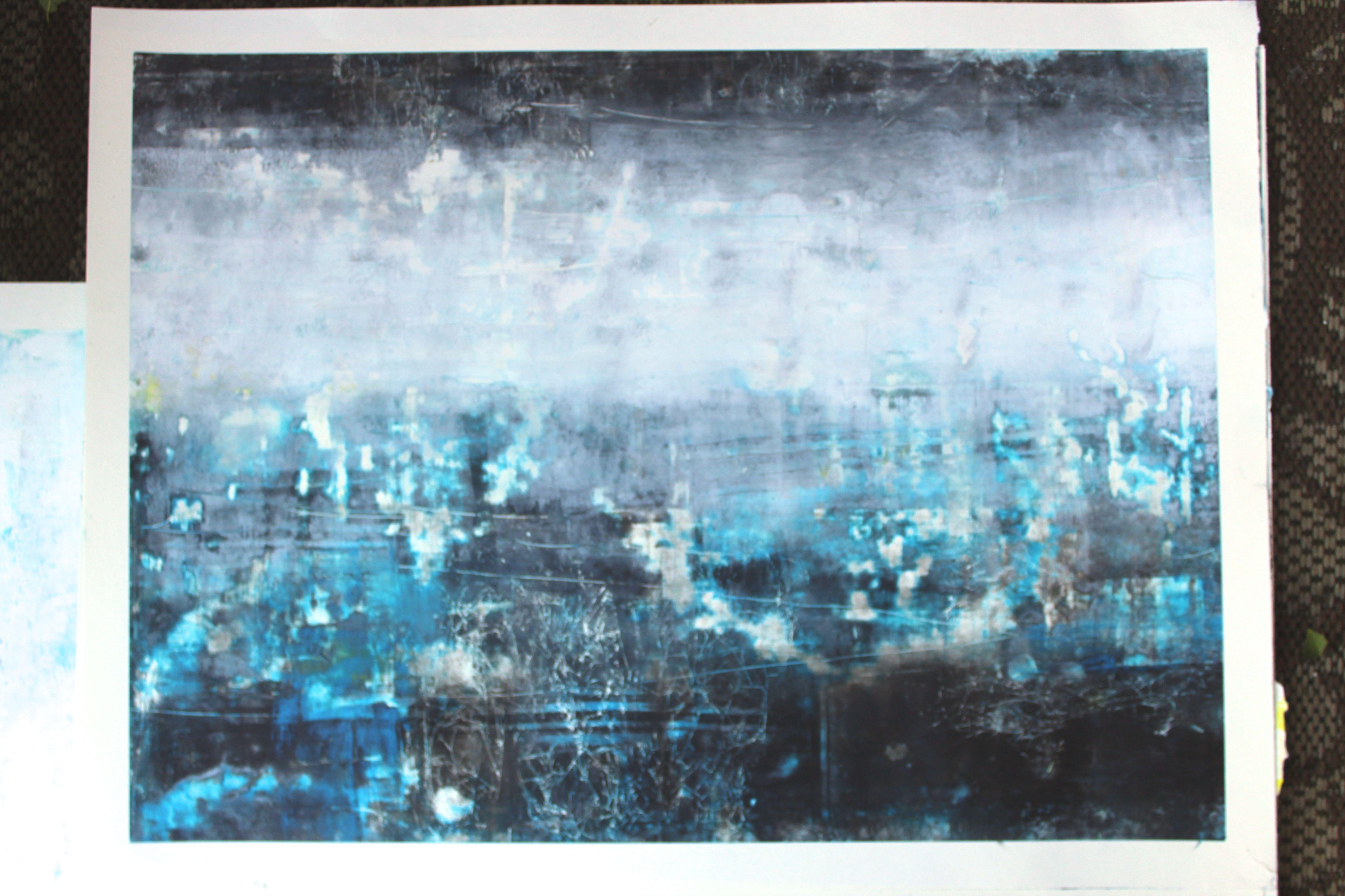 Unchartered Territory 1, Painting, Oil on Paper - Gray Abstract Painting by Laura Spring