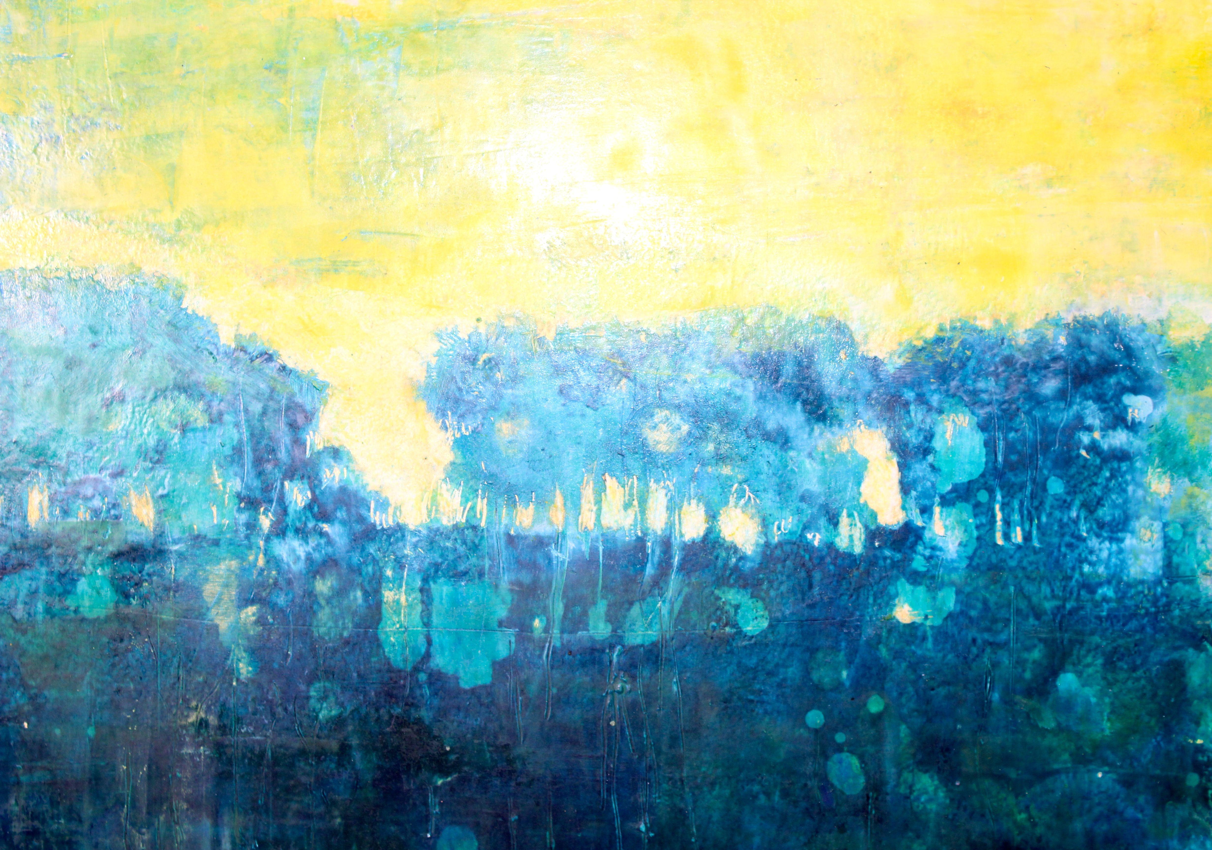 Gelbe Himmelslandschaft, Gemälde, Öl auf Papier (Abstrakt), Painting, von Laura Spring