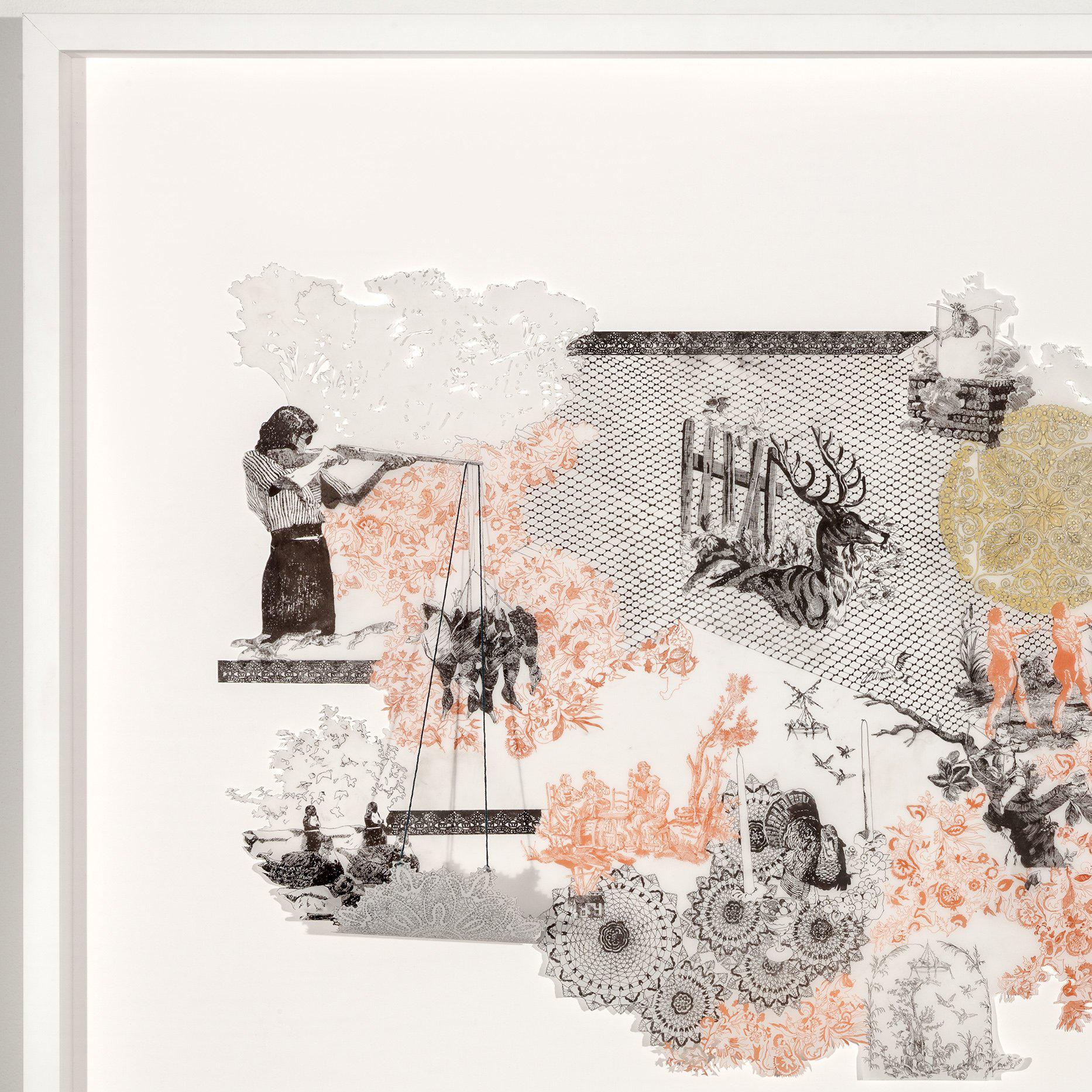 medium: ink on hand-cut mylar


Laura Tanner Graham's drawings and installations are often discussed as part of the Southern Gothic literary tradition, sharing similar themes with authors such as Flannery O’Connor and Eudora Welty. As a Georgia