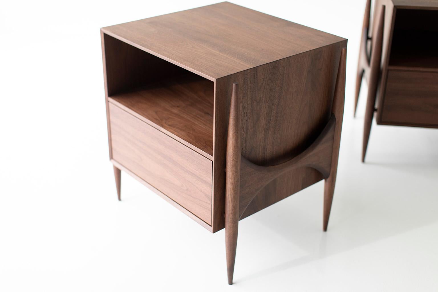 Contemporary Cambre Nightstands, Modern Walnut Nightstands, Craft Associates Furniture  For Sale