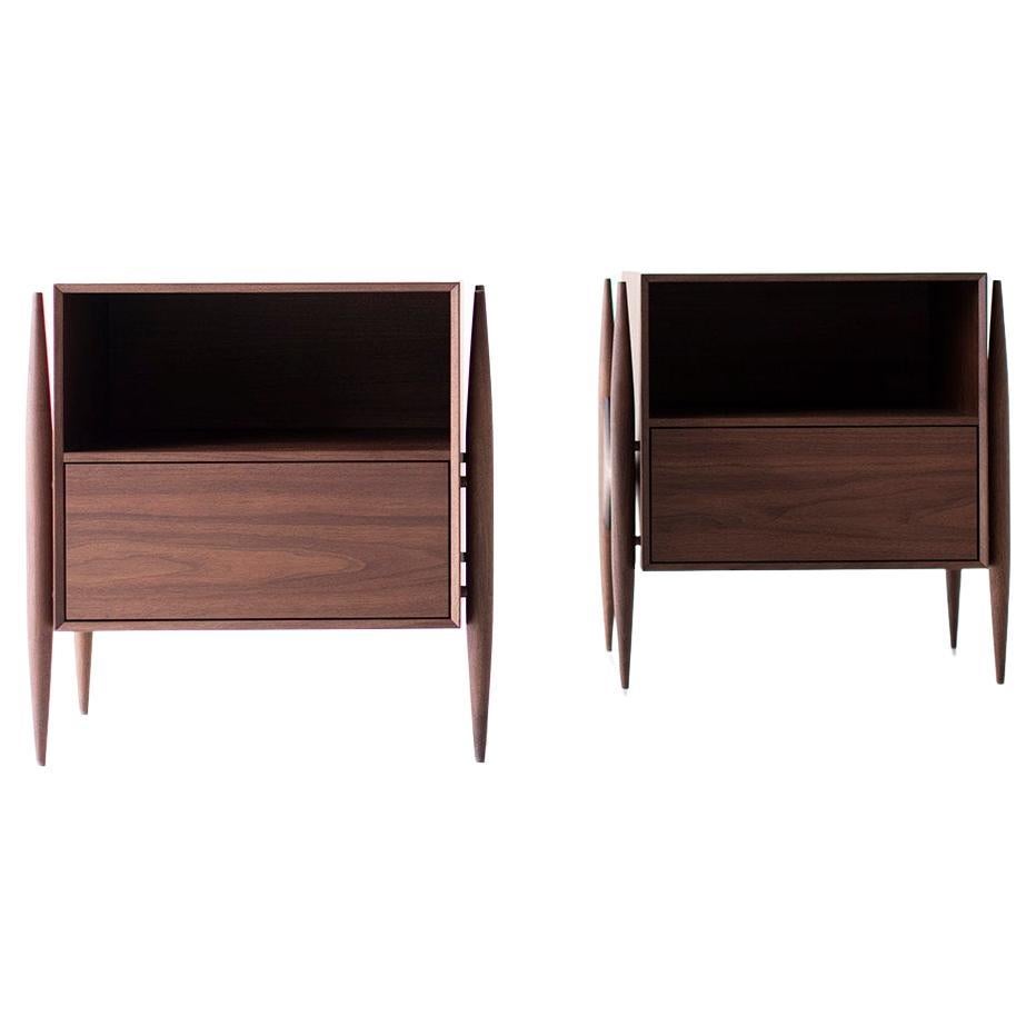 Cambre Nightstands, Modern Walnut Nightstands, Craft Associates Furniture  For Sale