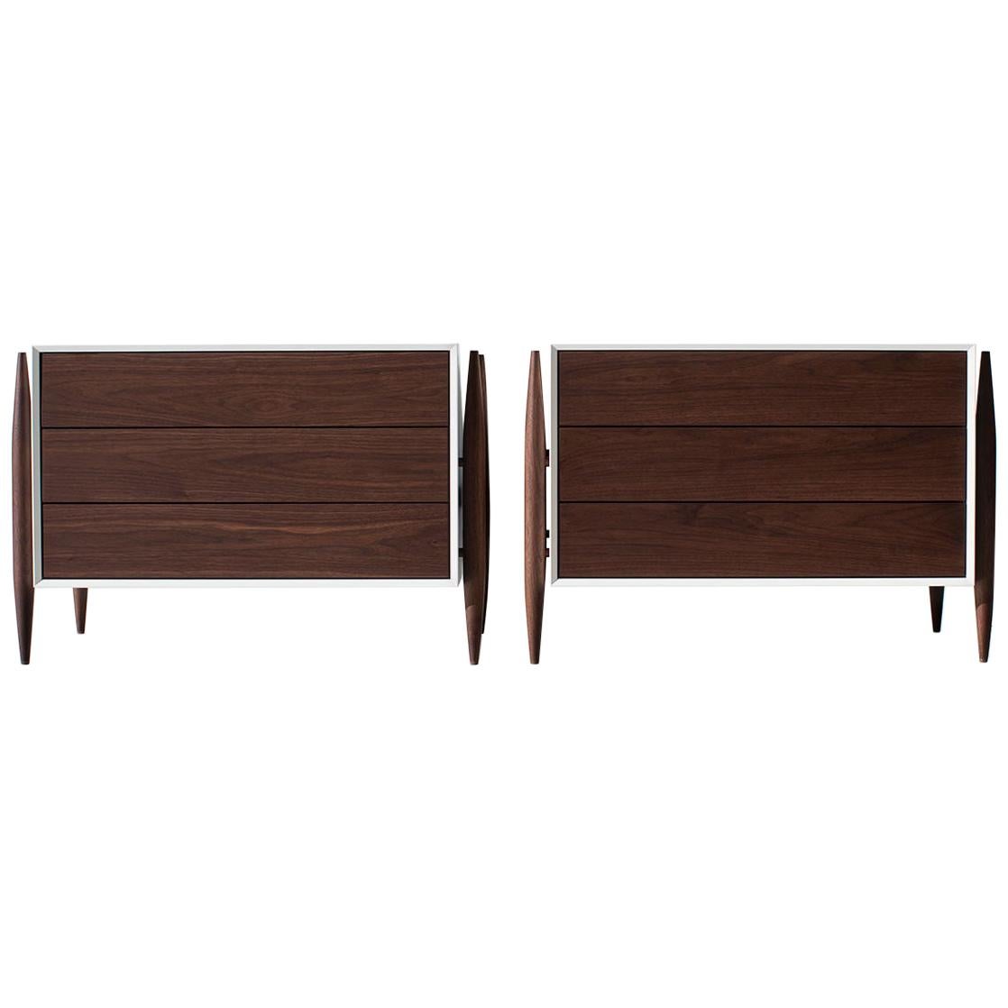 Laura Trenchard Modern Walnut Nightstands for Craft Associates Furniture