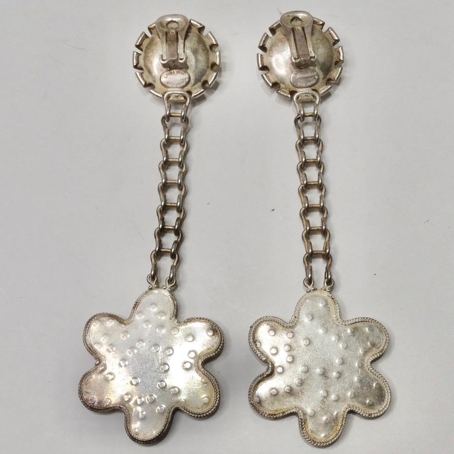 Oval Cut Laura Vogel Pearl Silver Flower Dangle Earrings For Sale