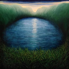 Grassy Lake - surrealism imagined landscape original realism artwork oil small