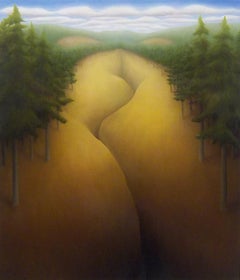 Pines - surrealist imagined landscape original realism artwork oil small