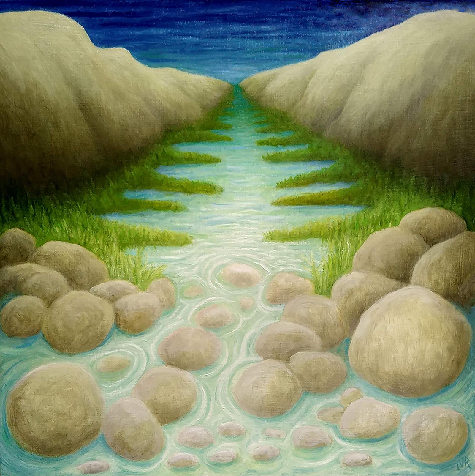 River Ripples - surreal imagined landscape original real artwork oil small