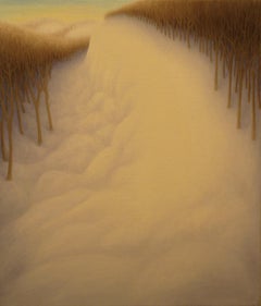 Snowy Hill - surrealist imagined landscape original realism artwork oil small