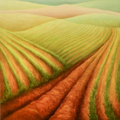 Summer Fields (Mini Contemporary Landscape of Farm Fields on Panel)