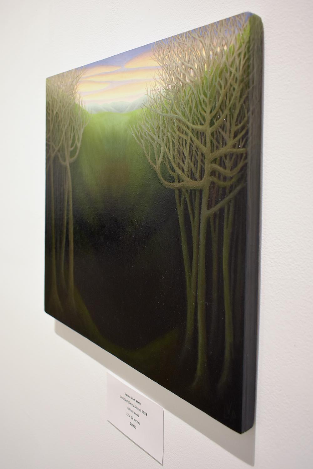 Untitled, Deep Ditch (Mini Contemporary Surrealist Landscape on Panel) - Painting by Laura Von Rosk