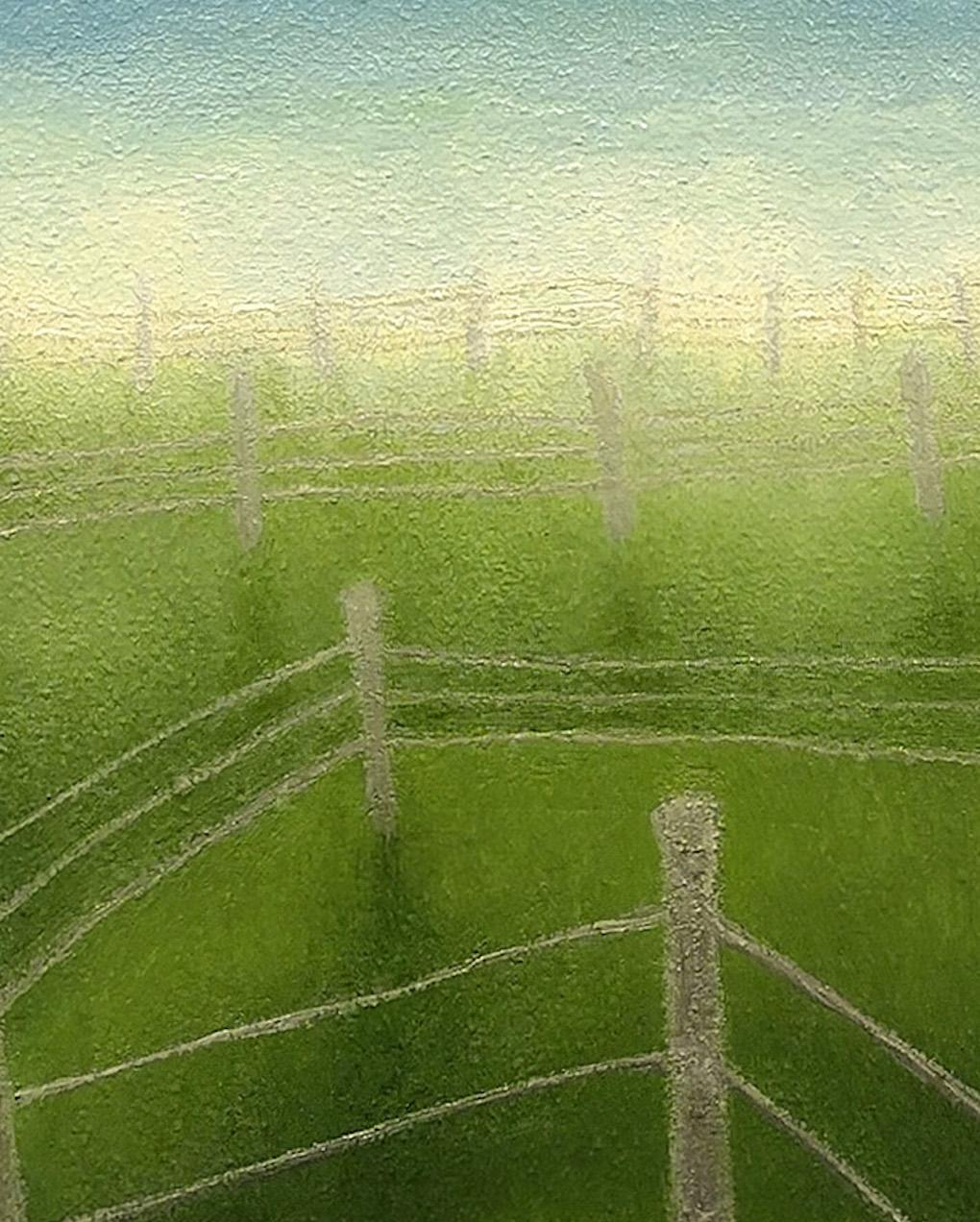 Sich entspannende, surreale grüne pastorale Contemporary American Realist Landscape (Grün), Landscape Painting, von Laura Von Rosk