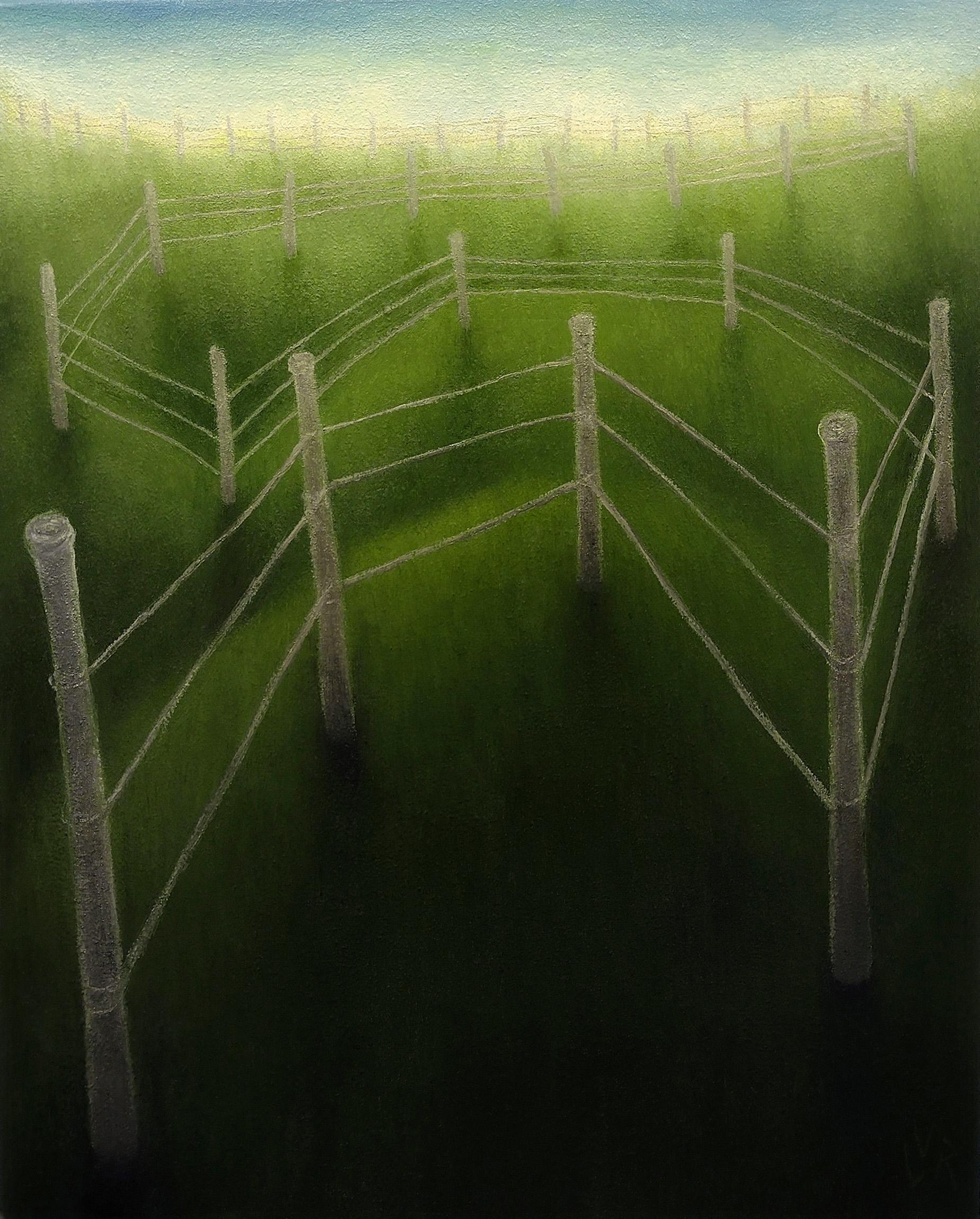 Laura Von Rosk Landscape Painting – Sich entspannende, surreale grüne pastorale Contemporary American Realist Landscape