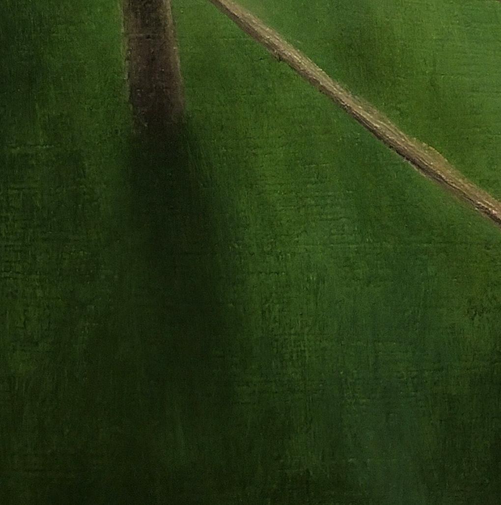 Up & Up, Paesaggio surreale con recinzione tortuosa e campo erboso verde in vendita 1
