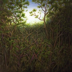 Wood II - surrealist imagined landscape original realism art artwork oil small