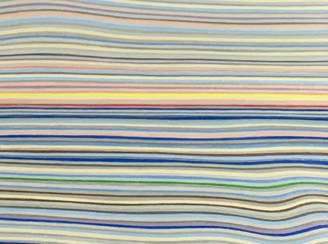 Seaside is a contemporary abstraction that brings to life the movement, colours, and energy of the Brighton coastline in England. In a slight departure from the linear continuity of Waldusky's other works, there are breaks in the pattern to