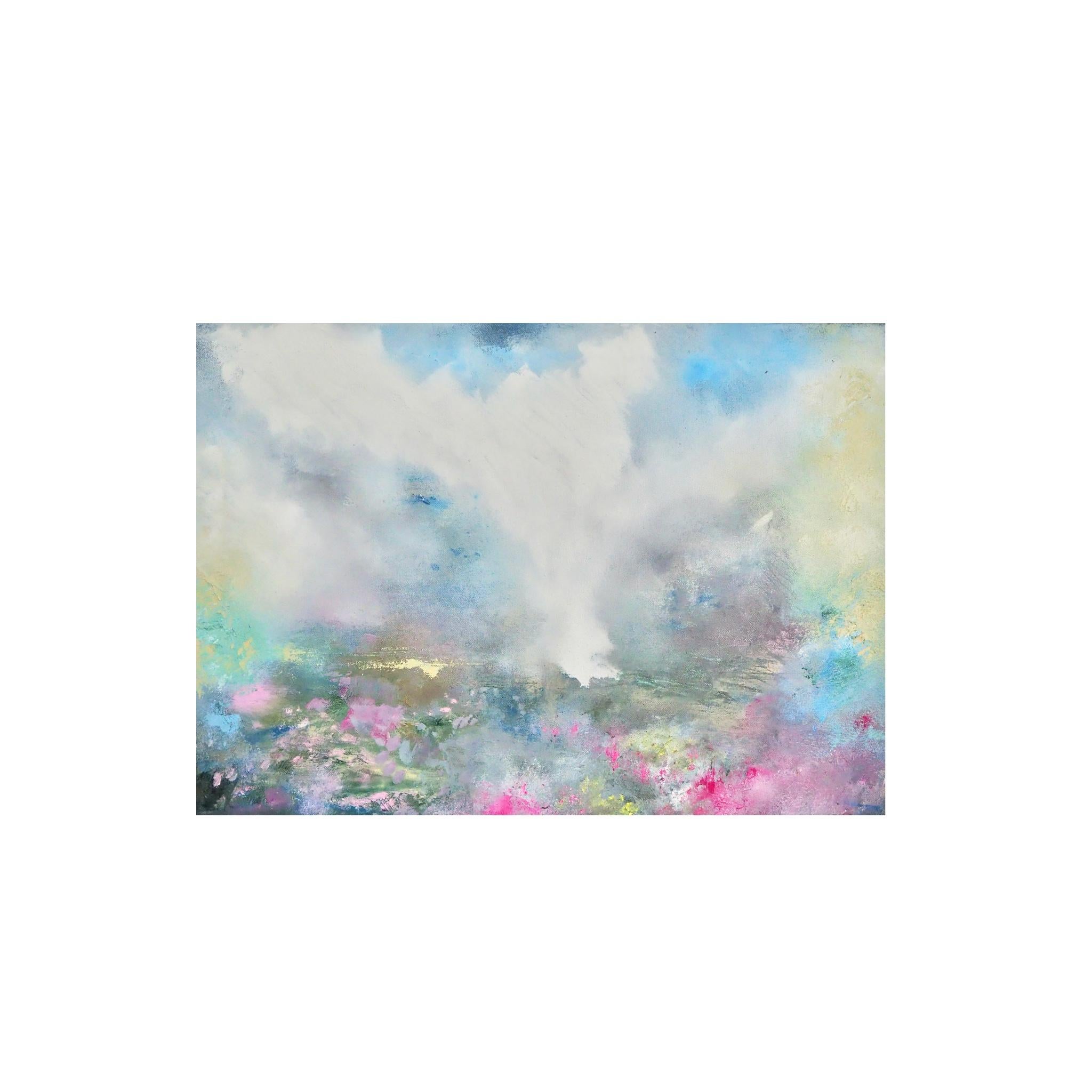 Blühende Felder (Grau), Abstract Painting, von Laura Weekes