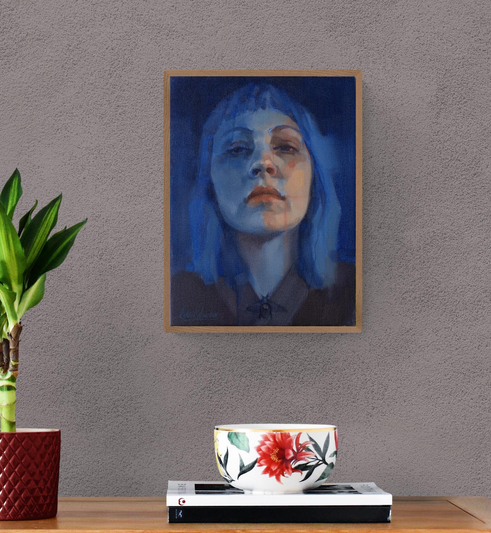 Ritratto blu Studio Pittura ad olio 