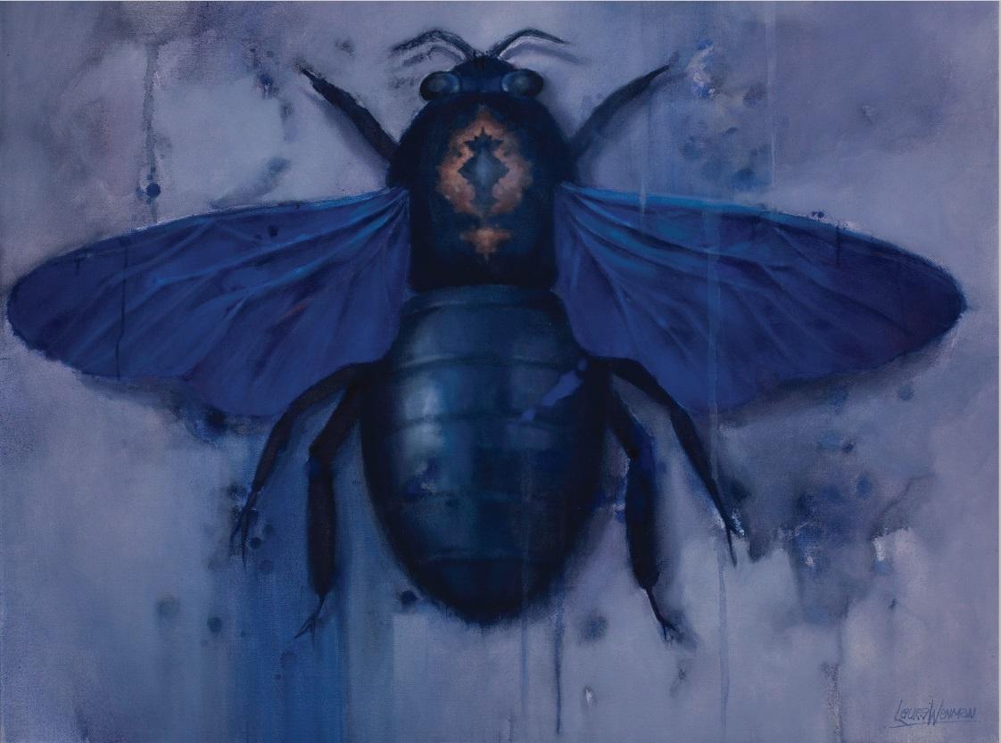 Laura Wenman Figurative Painting - Large Blue Oil Painting "Queen Bee"