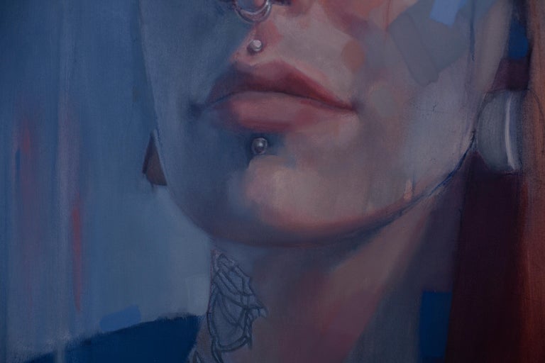 Large Blue Portrait Study Oil Painting 