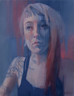 Large Blue Portrait Study Oil Painting "Embracing the Moment"