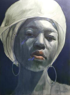 Large Blue Portrait Study Oil Painting "Glow Up"