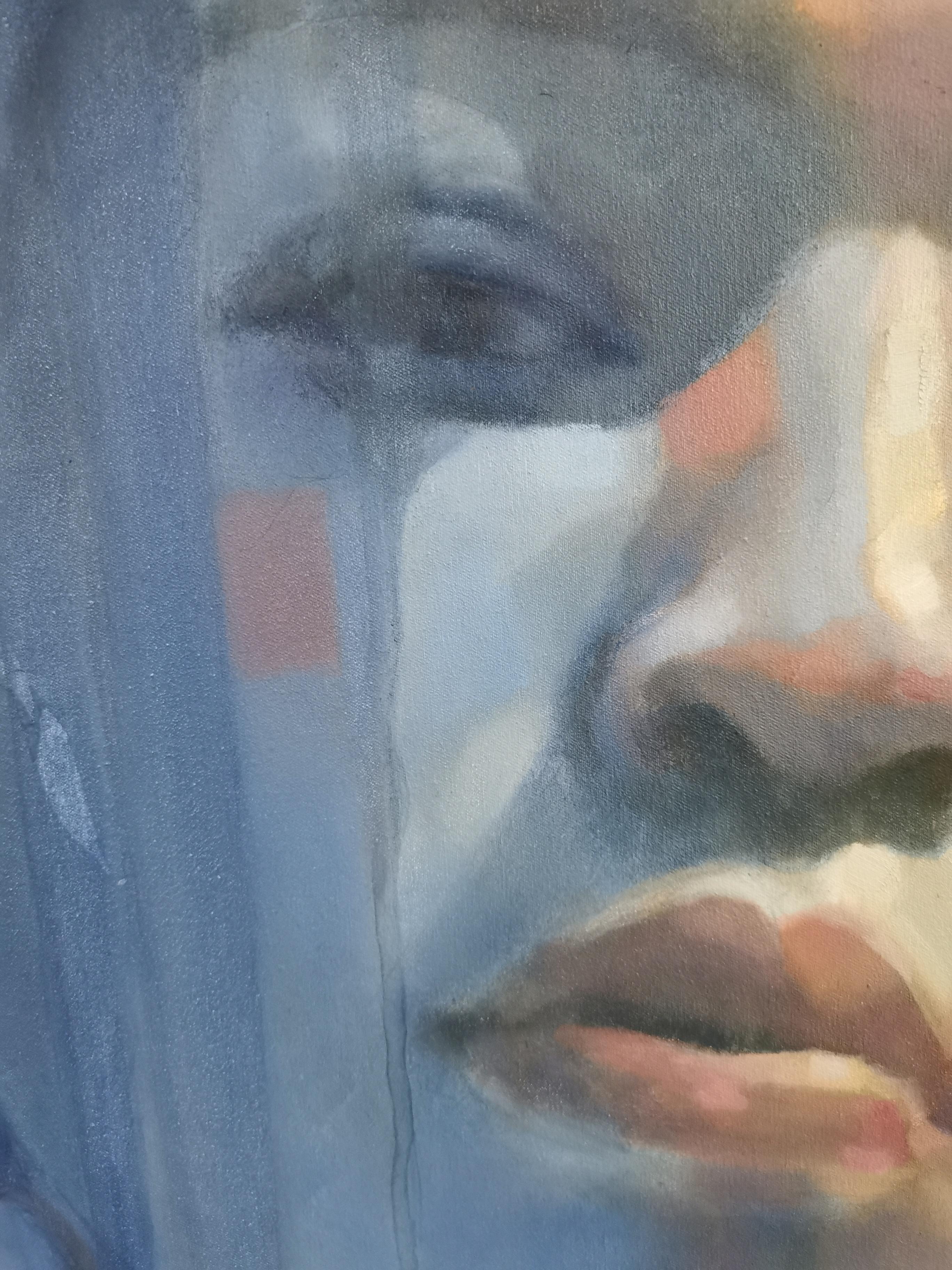 Grande peinture à l'huile d'étude de portrait bleu « You Glow Girl » (You Glow Girl) - Contemporain Painting par Laura Wenman