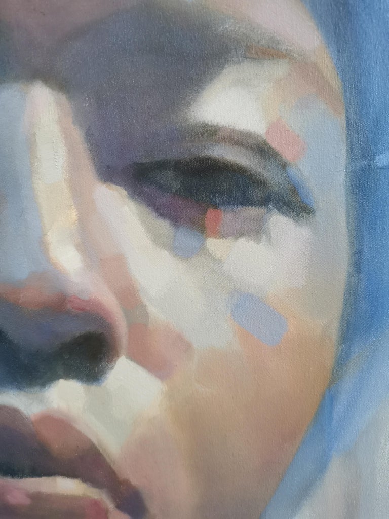 Large Blue Portrait Study Oil Painting 