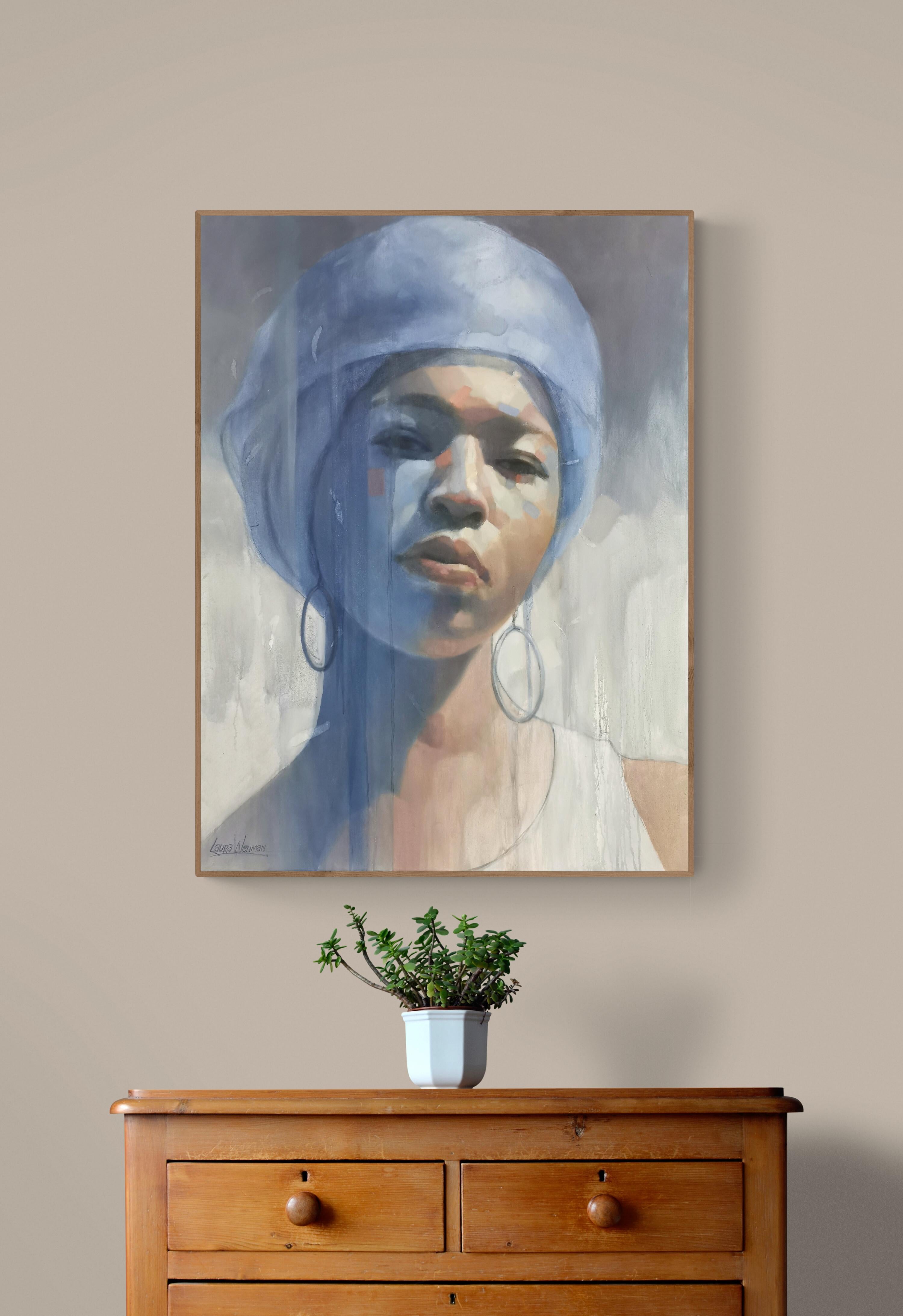 Grande peinture à l'huile d'étude de portrait bleu « You Glow Girl » (You Glow Girl) 2