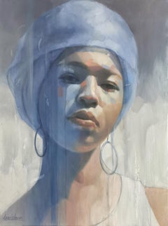 Large Blue Portrait Study Oil Painting "You Glow Girl"