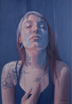 Large Blue Portrait Study Oil Painting "Owning My Peace"