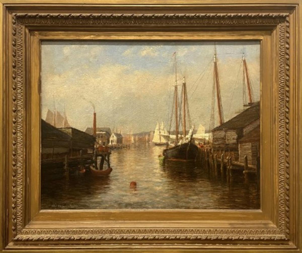 „Gloucester Harbor“ Laura Woodward, Cape Ann Marineszene, Hudson River School im Angebot 1