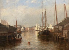 Antique "Gloucester Harbor" Laura Woodward, Cape Ann Marine Scene, Hudson River School