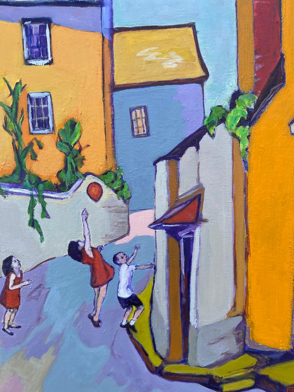 Kids Playing with Balloon, Original Painting 1