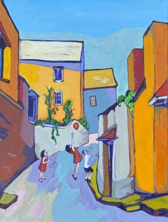Kids Playing with Balloon, Original Painting