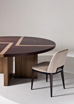 Laurameroni "BD 07" Modern Rounded Plain Wood Table with Lazy Susan