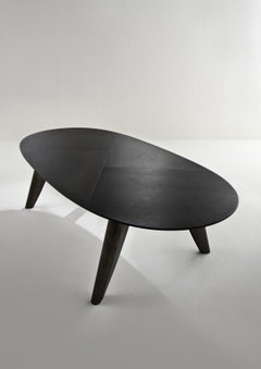 Laurameroni "BD 161" Modern Elliptical Table with wooden crossed grain pattern