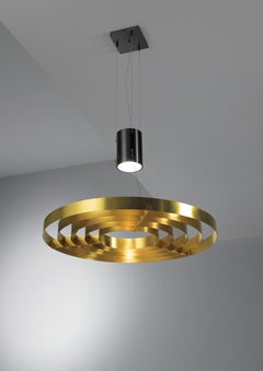 Laurameroni "Dark Light", lampada a sospensione circolare moderna da soffitto in ottone satinato