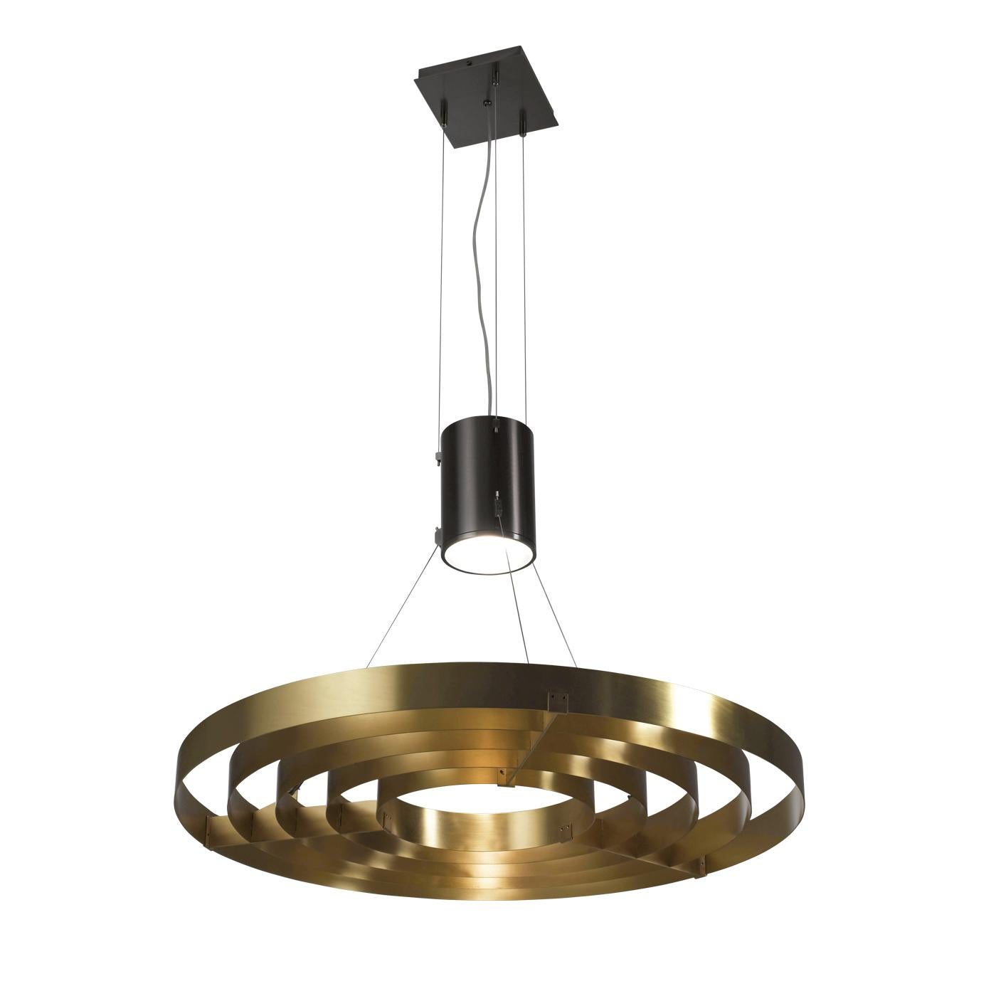 Laurameroni "Dark Light", lampada a sospensione circolare moderna da soffitto in ottone satinato in vendita